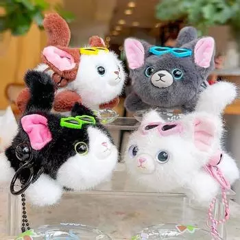 Soft Plush Tail Wagging Keychain Pull String Kitten Doll Pendant Bedroom Decoration чёрный