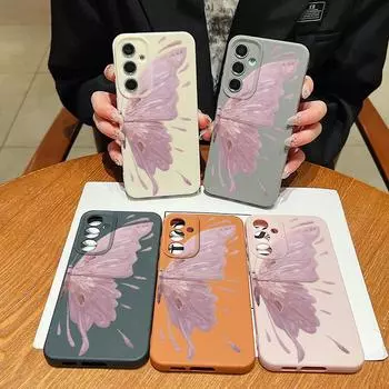 Soft Silicone Butterfly Shell for Samsung S24 S22 Ultra Plus S23 S21 S20 Fe A55 A54 A53 A52 A35 A34 A15 A16 Solid Color Shockproof Slim Leather Cover Samsung S24 FE чёрный