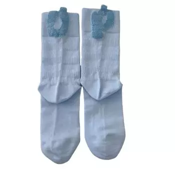 Soft Simple Cotton Mid-calf Socks Words Asymmetric Printing Socks Breathable Plush Ball Mesh Crew Socks Girl