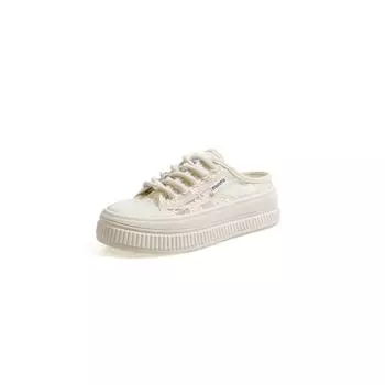 Soft sole soft surface summer breathable women s shoes lace mesh thin white shoes fashionable versatile casual half drag 35
