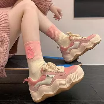 Soft-soled Girl Style Heightening Sneakers 35 бежевый
