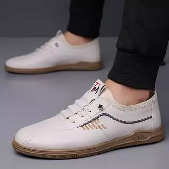 Soft-soled leather shoes men s lightweight one-pedal driving shoes four seasons fashion business casual shoes waterproof leather shoes men 39 белый
