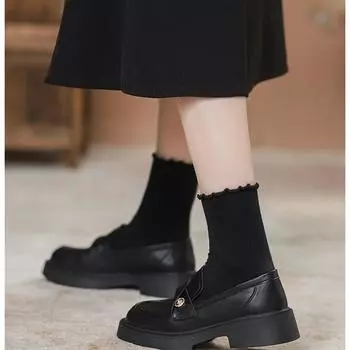 Soft-soled women s 2024 spring new fashion small gold coin single shoes British thick-soled one-pedal small leather shoes 35 чёрный
