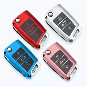 Soft TPU Car Key Case For VW Volkswagen Golf 7 MK7 Tiguan MK2 Car Remote Key Shell 3 Buttons Key Protective Case Car Accessories синий