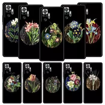 Soft TPU Phone Case For Xiaomi Redmi Note 10 11 9 8 Pro 9S 7 8T 9T 9A 8A 9C K50 K40 Gaming Cover Vintage Flower Botanical Marble Redmi Note 9T