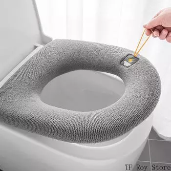 Soft Warm Toilet Pad Cushion with Handle Washable Winter Thicker Toilet Seat Cover Mat Bathroom Closestool Warmer Accessories темно серый