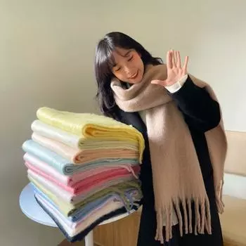 Soft Warm Winter Cashmere Scarf Elegant Women Girls Long Tassel Scarves High Quality Solid Color Thickened Wrap Shawls темно-синий