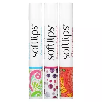 Softlips, защитная помада для губ, вишня, малина, ваниль, 3 упаковки, 2 г (0,07 унции) каждый
