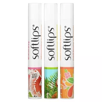 Softlips, защитный бальзам для губ, арбуз, тропический кокос, персиковая страсть, 3 шт., 2 г (0,07 унции) каждый