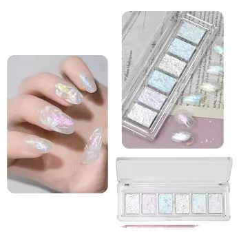 Soil Palette Nail Powder Moist Effect Glitter Powder New Sensation Glitter Powder 6 Color Palette Nail Palette Glitter Aurora Powder Glitter Gradient