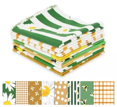 Soimoi 8 Pc Fat Quarter Bundle - Цветочный с принтом медоносной пчелы 18 x 22 Пэчворк сделай сам - 100% хлопка Предварительно вырезанная ткань для квилтинга Бело-зеленая и 18x22