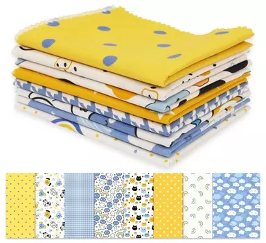Soimoi 8 Pc Fat Quarter Bundle - Детская коллекция - Детская декоративная печать 18 x 22 DIY Пэчворк - 100 хлопковая предварительно нарезанная ткань для квилтинга сине-желтая и 18x22 inches