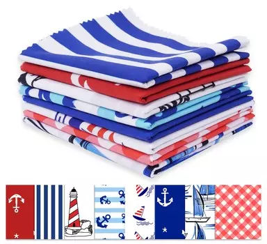 Soimoi 8 Pc Fat Quarter Bundle - Морские принты с принтом 18 x 22 DIY Пэчворк - 100% хлопка, предварительно вырезанная ткань для квилтинга (Красный & 18x22 красный