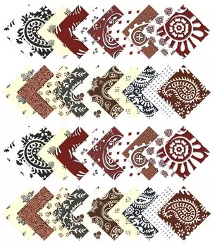 Soimoi Asian Block Print Precut 5-inch Cotton Fabric Quilting Squares Charm Pack DIY Patchwork Sewing Craft- Maroon- White- Pale Yellow- 5x5 inches