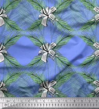 Soimoi Blue Poly Snap Fabric Сосна и листья Печатная крафтовая ткань на метр 42 дюйма 42 Inch Wide - Poly Crepe синий