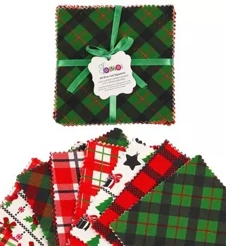 Soimoi Christmas Theme Print Precut 5-inch Cotton Fabric Quilting Squares Charm Pack DIY Patchwork Sewing 5x5 зелёный