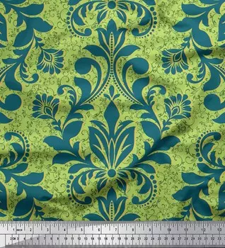 Soimoi Green Poly Crepe Fabric Vector Design Damask Fabric Prints By meter 42 Inch 42 Inch Wide - Poly Crepe жёлтый