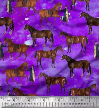 Soimoi Purple Poly Crepe Fabric Prints Men & Horse Animal Fabric Prints By Yard 42 Inch 42 Inch Wide - Poly Crepe фиолетовый