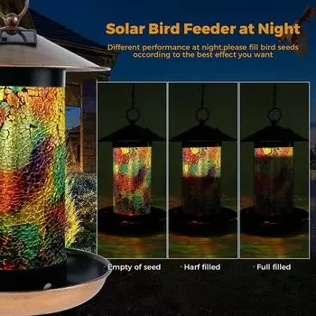 Solar Bird Feeder Light Outdoor Mosaic RGB Pendant Lights Hanging Bird Water Feeder Waterproof Patio Garden Decor Night Light