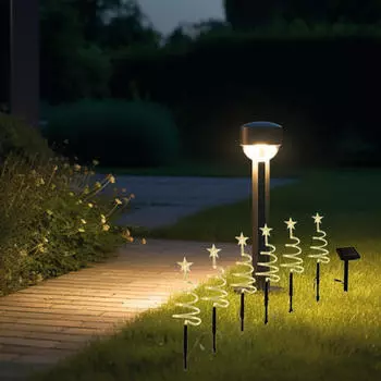 Solar Christmas Pathway Lights Powered Tree Spiral Stake Light Figurine