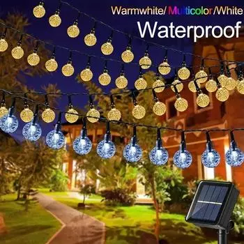 Solar Crystal Globe String Lights Outdoor Waterproof Solar Backyard Stair Patio Light Christmas Tree Decoration Lawn Garden 628 Solar 5M 20LED