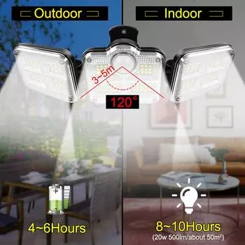 Solar Light Outdoors 3 Heads with Remote Control Solar Security Lights IP65 Waterproof 270° Wide Angle LED Flood Light 3 Modes