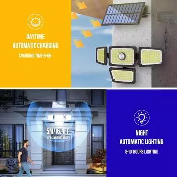 Solar Lights for Outside 283 LED IP65 Waterproof Solar Lamp with Remote Control 4 Heads 3 Modes Solar Flood Street Lights