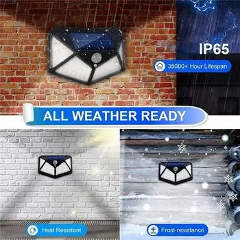 Solar Lights Outdoor 100LED Wall Lamp Motion Sensor Security Lights 270° Lighting Angle Bright for Backyard Garden Patio