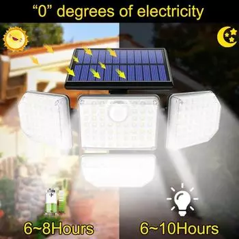 Solar Outdoor Light 182 LED Solar Security Flood Lighting with 3 Modes Adjustable Lighting Head for Garage Garden Yard