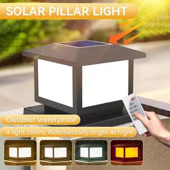 Solar Outdoor Pillar Lights with Remote Control 4 Colors LED Garden Christmas Decor Lamp Waterproof Fence Porch Led Solar Light 1pcs