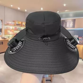 Solar-Powered Cooling Hat with Dual Fans– Wide Brim, USB/Solar Charging, Adjustable Airflow чёрный