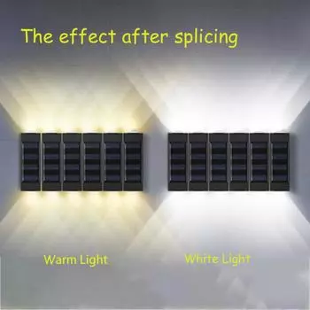 Solar Powered Wall Lamp Splicable Solar LED Light Outdoor Waterproof Up and Down Lighting Garden Courtyard Fence Wall Decor 1 pc