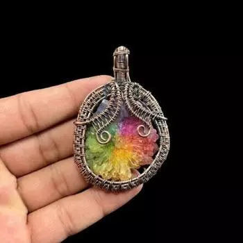 Solar Quartz Pendant Gemstone Copper Wire Wrapped Pendant Copper Jewelry Quartz Jewelry Handmade Pendant Necklace Unique Gift For Wife & Mom жёлтый