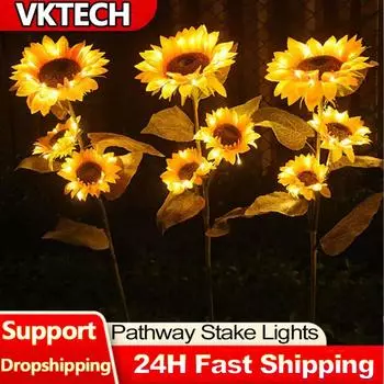 Solar Sunflower Stake Light Outdoor Decorative Lights with 3 Lights LED Solar Light 600mAh Auto On/Off for Yard Patio Pathway