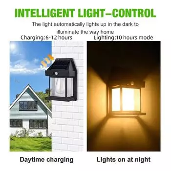 Solar Tungsten Wall Light Outdoor 2024 Wireless Dusks to Dawns Motion Sensor LED Wall Sconce IP65 Waterproof Solar Light 1PC чёрный
