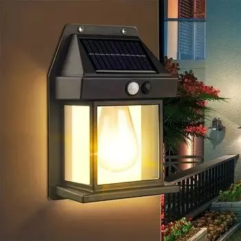 Solar Wall Lamp Outdoor LED Light Bulb Warm Light IP65 Waterproof Luminous Lighting Balcony Yard Garden Decoration Sensor Lights Warm light чёрный