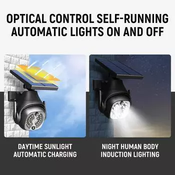 Solar Wall Lighting Lights with Camera Motion Sensor Lamp Energy Saving Simulation Monitoring LED Bulbs for Gardens Pathways 6000K