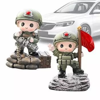 Soldier Sculpture 2Pcs Resin Tabletop Ornaments Soldier Art Statue Collectible Sculpture For Car Interior Home Desk Decoration