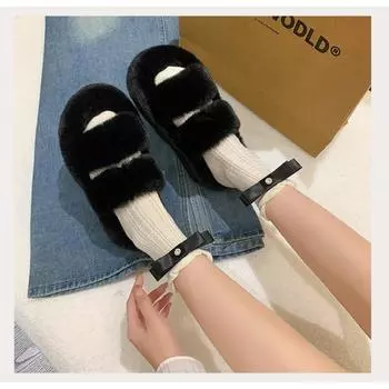 Soled Plush Slippers for Women s Outerwear New 2024 Autumn and Winter Flat Bottomed Warm Cotton Slippers Size35-42 35 бежевый