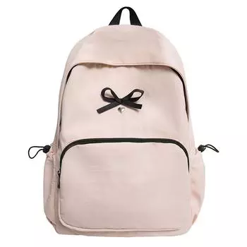 Solid Color Bow Student Schoolbag Women s Backpack розовый