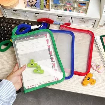 Solid Color File Folder Bag Transparent Stationery Organizer Pouch School Office Supplies зелёный