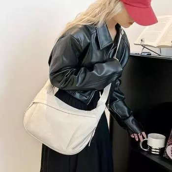 Solid Color Hobo Bag Portable Half Moon Shoulder Bag Zippered Travel Crossbody Messenger светло-зеленый