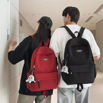 Solid Color Large Capacity Backpack Student Schoolbag Outdoor Travel Backpack бежевый