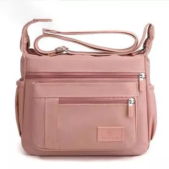 Solid Color Multi Pockets Shoulder Bag Nylon Multi Zipper Pocket Bag Class Commuting Style A
