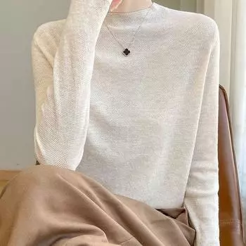 Solid Color Pullover Silk Thin Top Long Sleeved T-shirt for Women L чёрный
