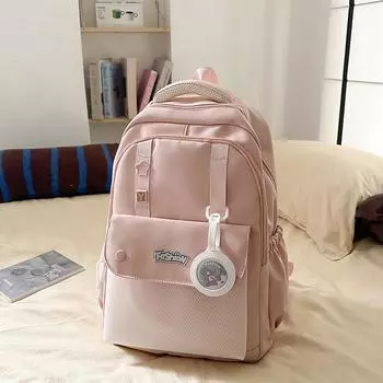 Solid Color Simple Letter Print Student Backpack With Pendant For Daily Use