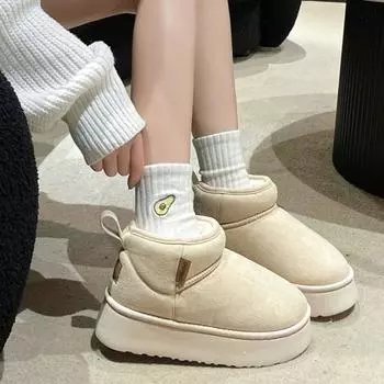 Solid color thick-soled Korean version of warm velvet sleeve snow boots 2024 winter new thickened bread short cotton shoes tide 35