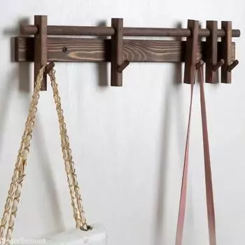 Solid Wood Wall Hanging Coat Rack with Movable Hooks Coat Clothes Hat Key Hanger Organizer Hallway Entrance Decor Furniture