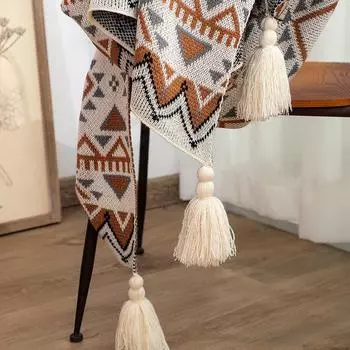 Солнцезащитное одеяло Navajo, вязаное в стиле бохо, плед для кондиционера, чехол для дивана в гостиной, зимнее покрывало для украшения кровати 120x150cm белый