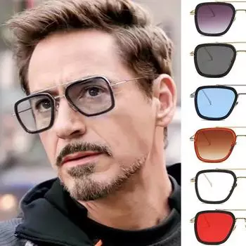 Солнцезащитные очки Steam Punk Tony Stark для мужчин и женщин, модные квадратные очки для вождения, унисекс, металлическая оправа, модные оттенки Oculos De Sol As shown